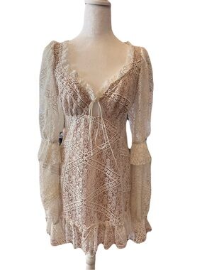 For Love & Lemons Ivory Lace Dress with Blush Lining